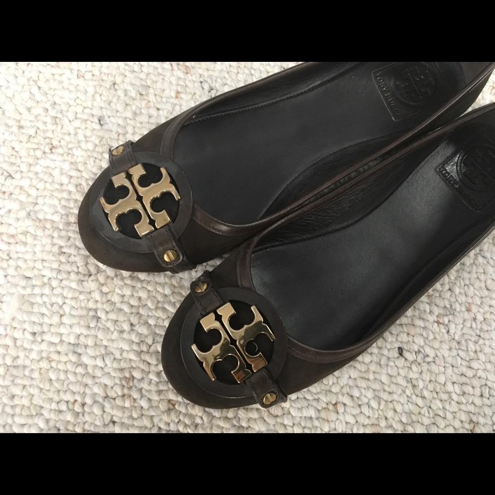Chocolate brown Tory Burch suede ballet flats